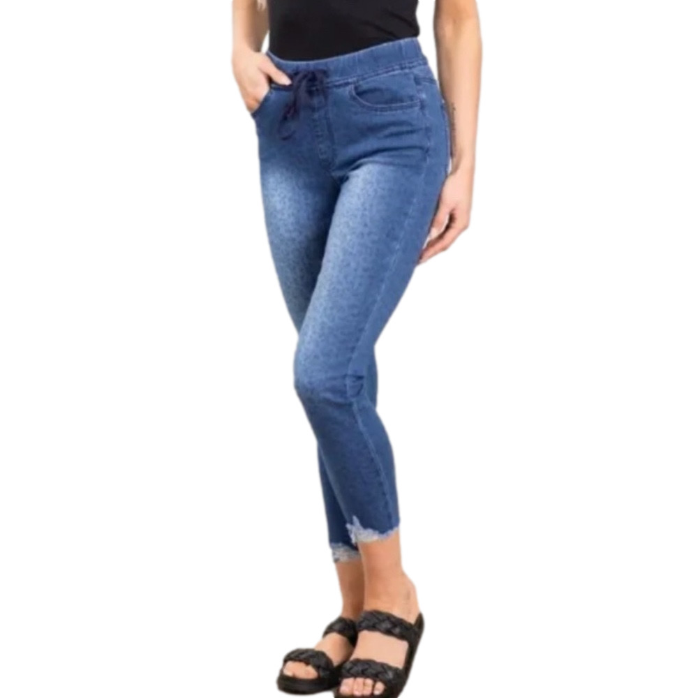 YMI Hem Destruct Indigo Leopard Jogger